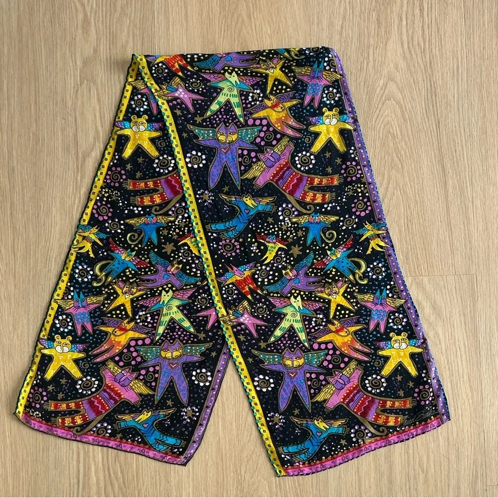 Vintage Laurel Burch Feline Fairies 100% Silk Scarf